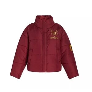 Harry Potter Wizarding World Hogwarts Women's M Puffer Jacket Rhubarb Gold NEW